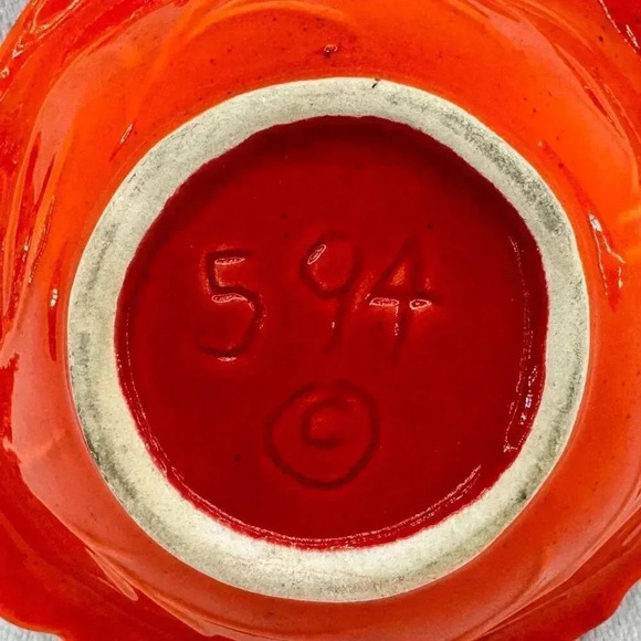 Vintage California Pottery Leaf Shaped Bowl Orange #594 Gold Dust Trim USA - Picture 11 of 11